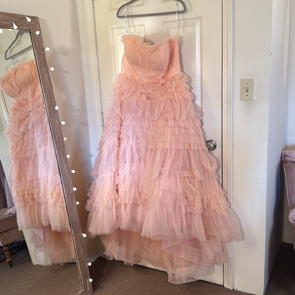 MAC DUGGAL
Pink Strapless Tulle Ruffle Gown Anthropologie - Picture 6 of 17